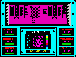 Aliens: The Computer Game (ZX Spectrum) screenshot: Standing in front of the closed doors