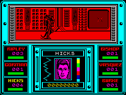 Aliens: The Computer Game (ZX Spectrum) screenshot: Encounter with the alien warrior