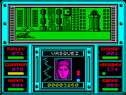 Aliens: The Computer Game (ZX Spectrum) screenshot: Dead alien in the generating room