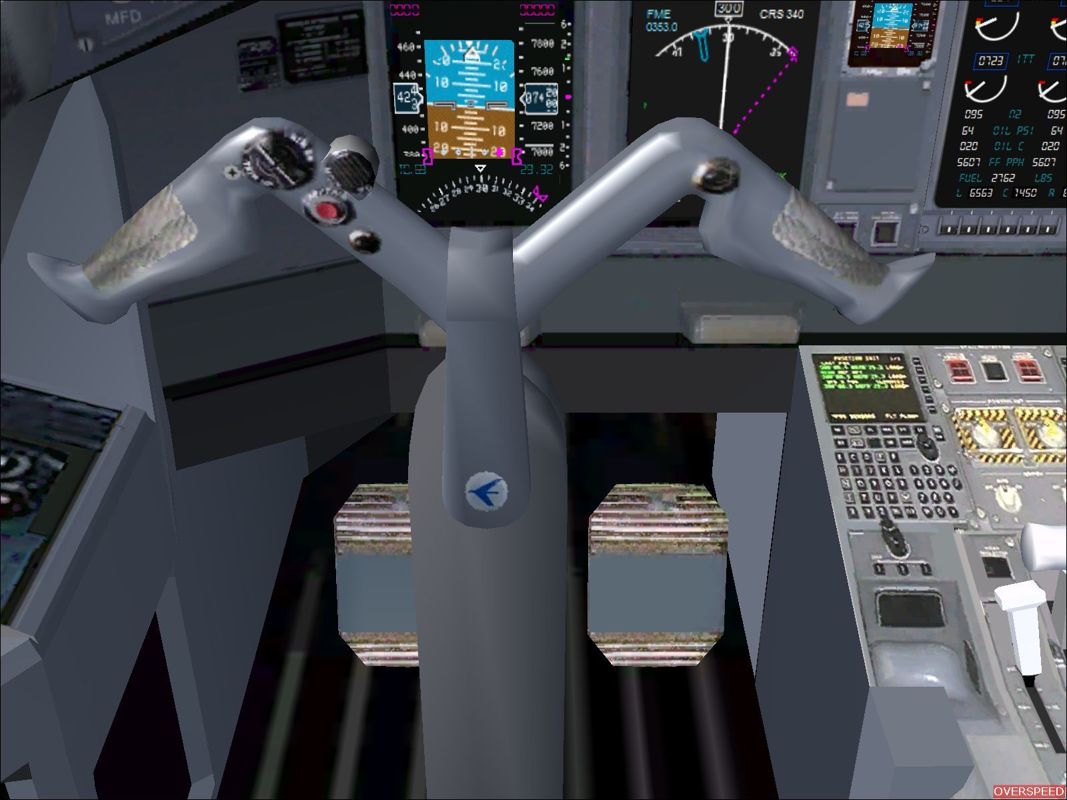 Aircraft: Collector's Edition (Windows) screenshot: The Embraer ERJ-190 pilot instrumentation in virtual cockpit mode
