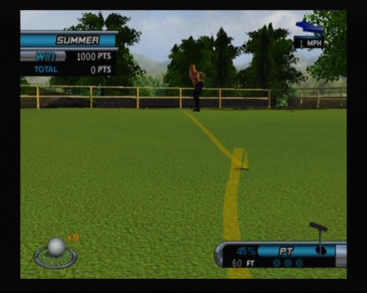 Outlaw Golf (GameCube) screenshot: You can see the line of your hit with a given power, but only three times per turn
