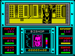 Aliens: The Computer Game (ZX Spectrum) screenshot: Under attack of the alien warrior