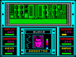 Aliens: The Computer Game (ZX Spectrum) screenshot: Encounter with the facehugger