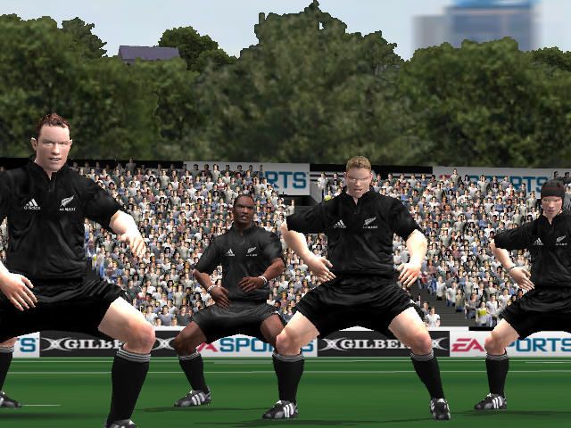 Rugby 2005 (Windows) screenshot: The All Blacks perform the haka.