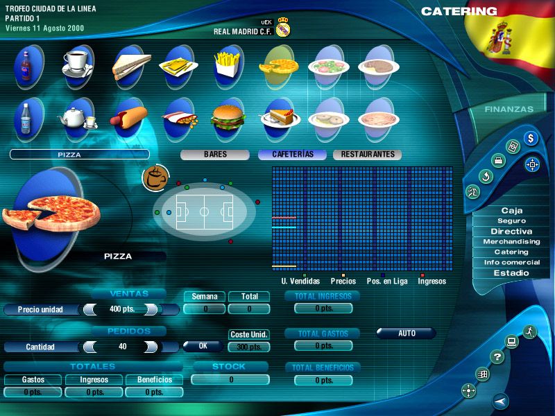 PC Fútbol 2001 (Windows) screenshot: Catering