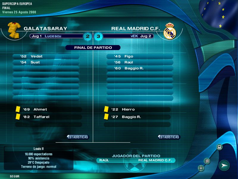 PC Fútbol 2001 (Windows) screenshot: Euro SuperCup won!