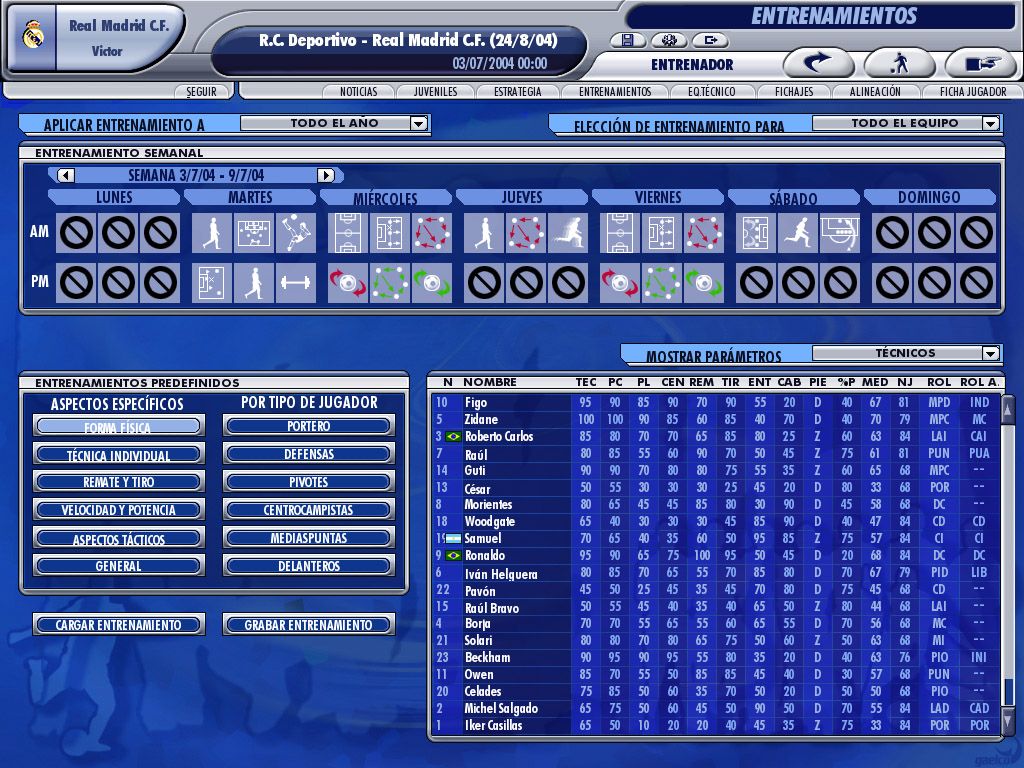 PC Fútbol 2005 (Windows) screenshot: Train your team