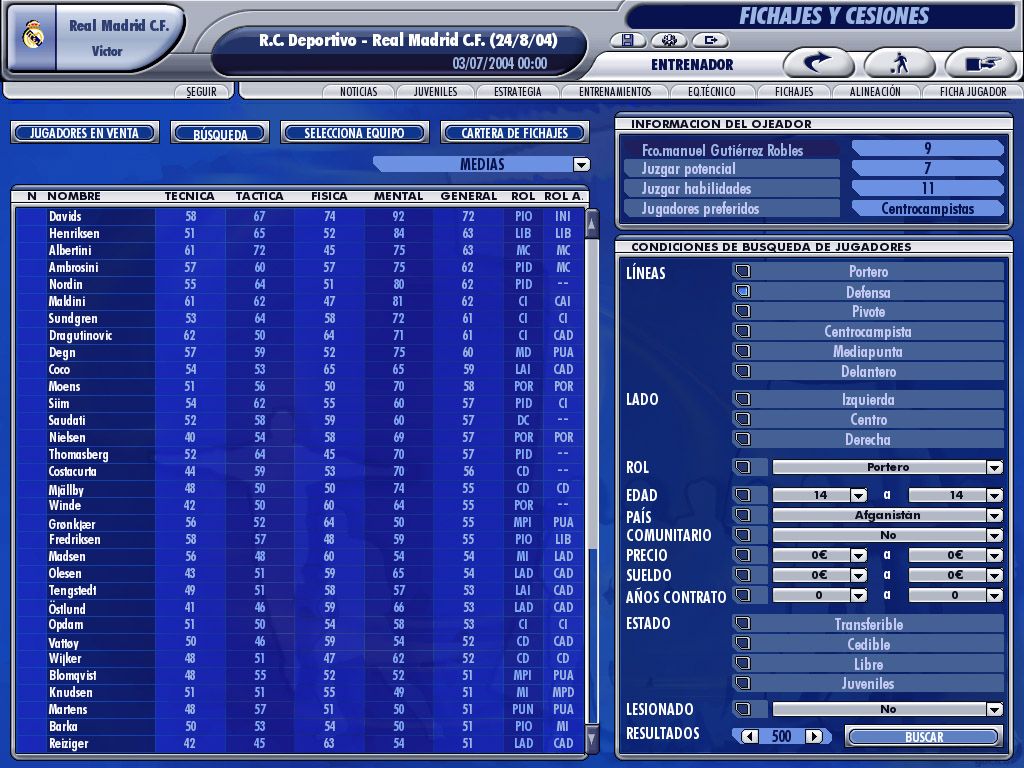 PC Fútbol 2005 (Windows) screenshot: Looking for a star