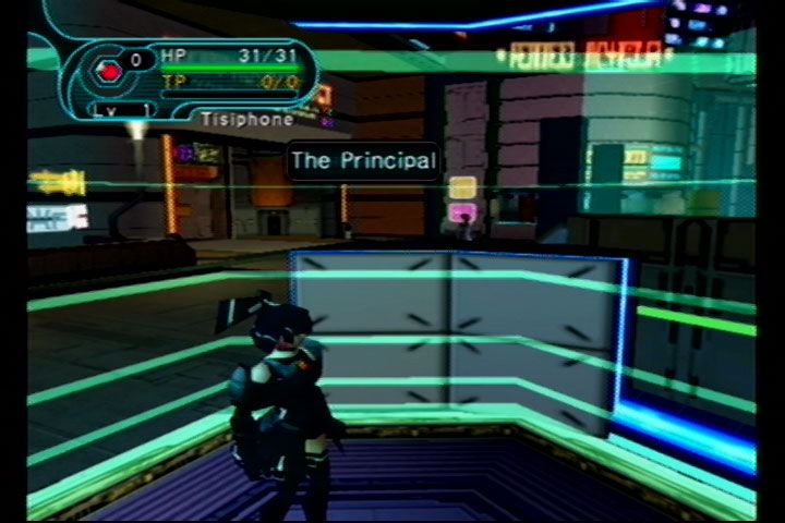 Phantasy Star Online: Episode I & II (GameCube) screenshot: In town / These floating circles indicate a teleport pad