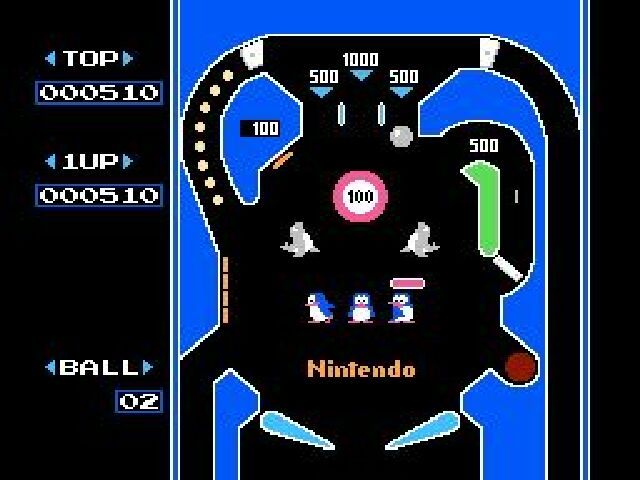 Pinball (NES) screenshot: Upper part of the board