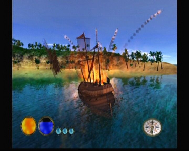 Pirates: The Legend of Black Kat (Xbox) screenshot: Sometimes ramming the enemy ship can cause a massive damage.