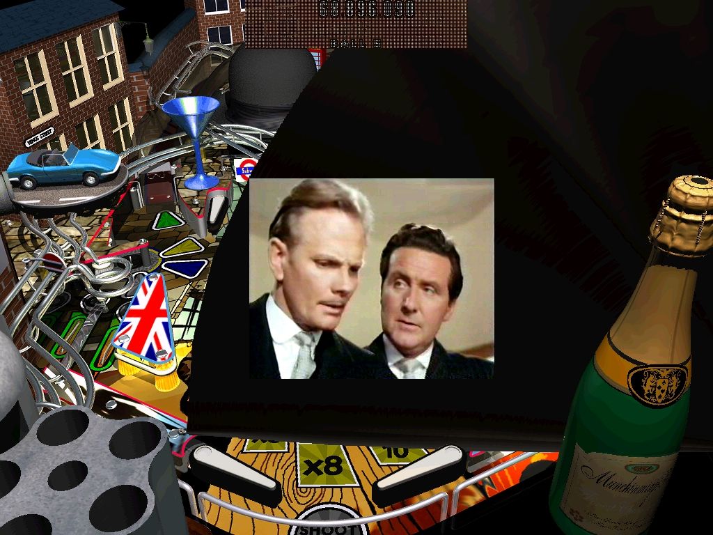 Platinum Pinball (Windows) screenshot: Complete a mission in The Avengers and you're rewarded with a video clip from the TV show.