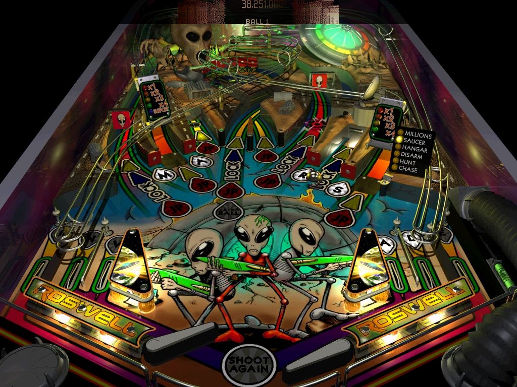 Platinum Pinball (Windows) screenshot: Roswell: The aliens are among us.
