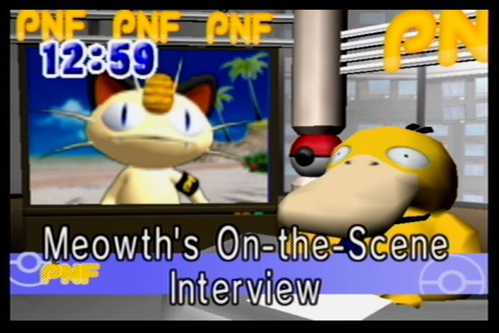 Pokémon Channel (GameCube) screenshot: In an interesting casting call, Psyduck is newscaster