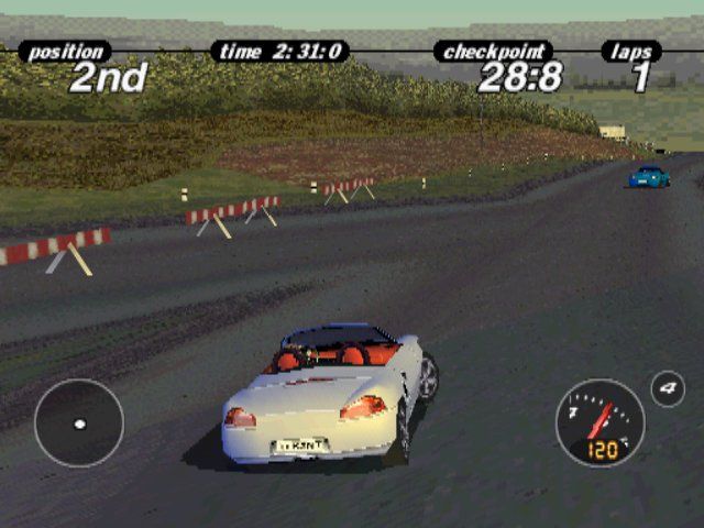 Porsche Challenge (PlayStation) screenshot: Stuttgart - sharp turn to the right