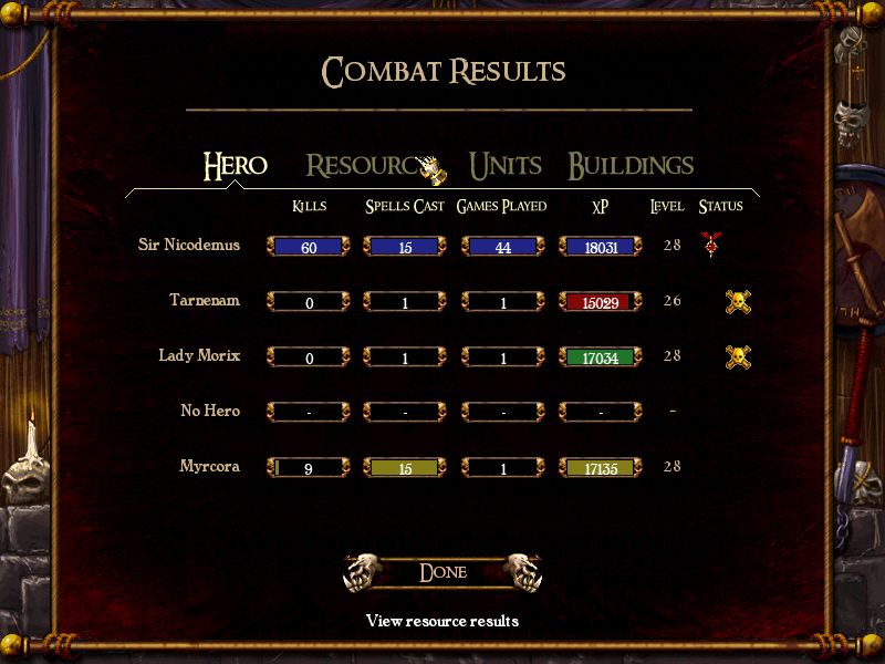 Warlords: Battlecry III (Windows) screenshot: The results of a battle.