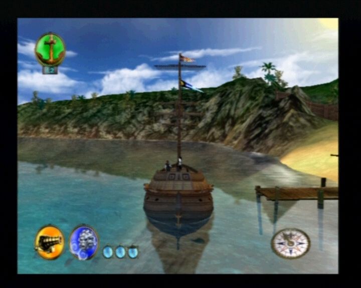Pirates: The Legend of Black Kat (PlayStation 2) screenshot: You must be near the dock if you want to exit the ship mode and continue on foot.