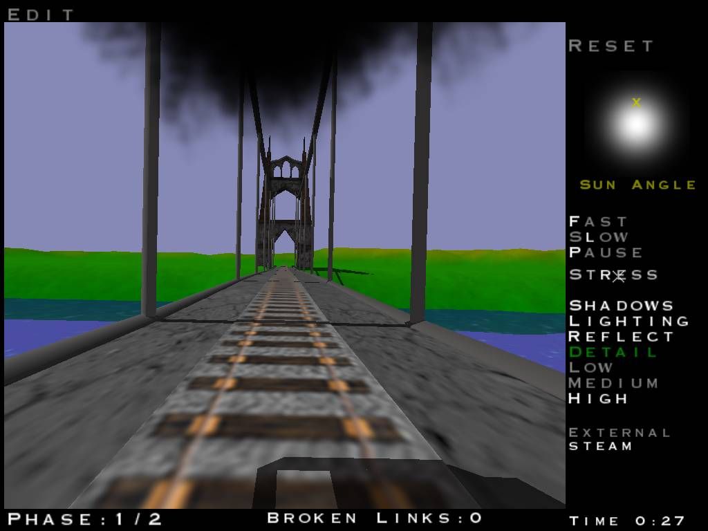 Pontifex 2 (Windows) screenshot: Test your bridge - from inside a test-train