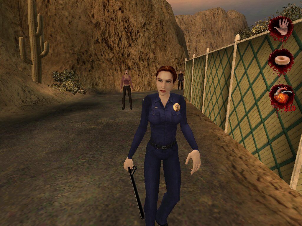 Postal² (Windows) screenshot: I don't think attacking her would be the wisest choice.