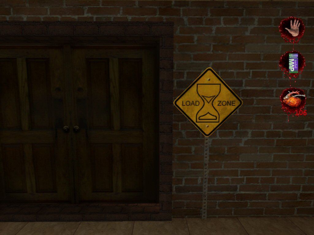 Postal² (Windows) screenshot: These signs appear when your about to enter an area that needs to load.