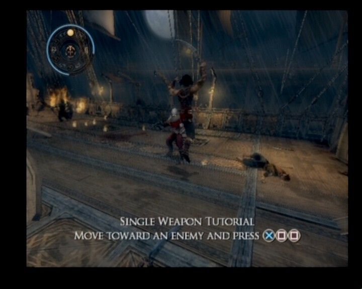 Prince of Persia: Warrior Within (PlayStation 2) screenshot: At first you'll be shown a brief tutorials to learn some of the more advanced moves.