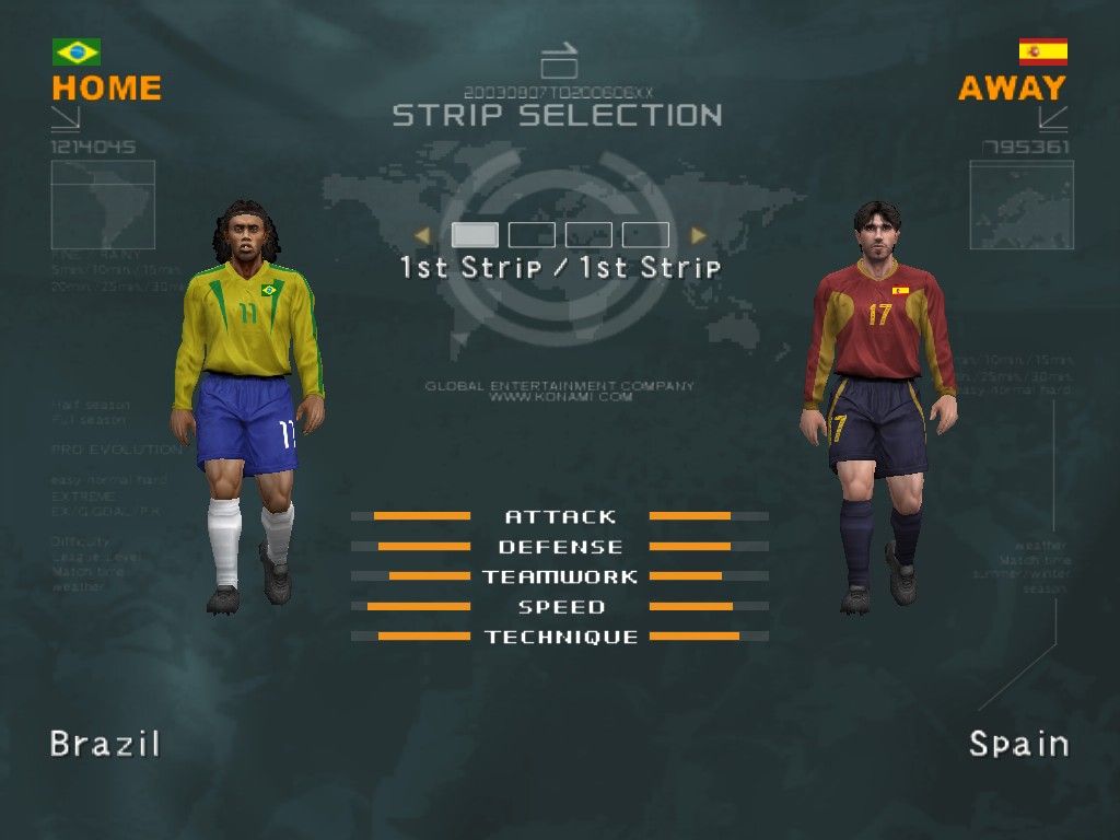 World Soccer: Winning Eleven 7 International (Windows) screenshot: Strip selection screen before the match starts