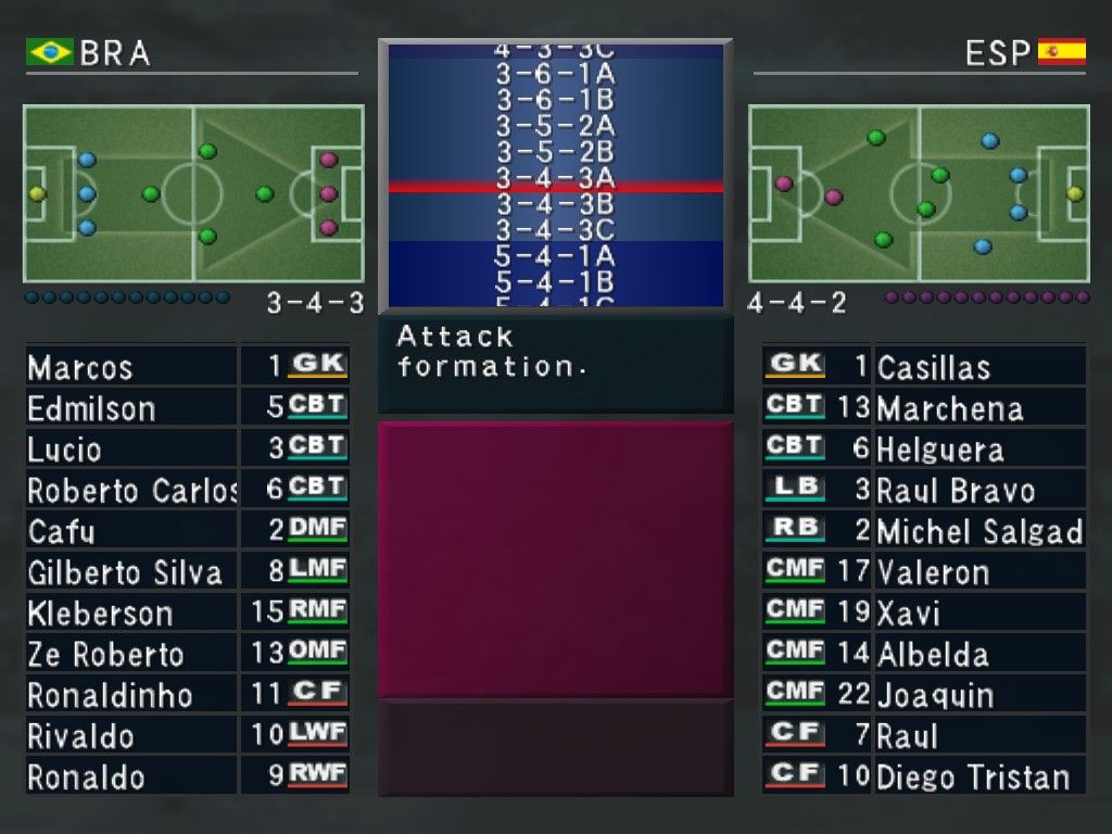 World Soccer: Winning Eleven 7 International (Windows) screenshot: Selecting the right formation is a key to the victory