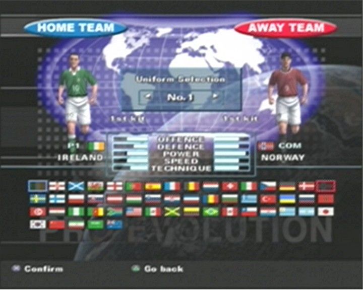 Pro Evolution Soccer (PlayStation 2) screenshot: Team Selection Screen