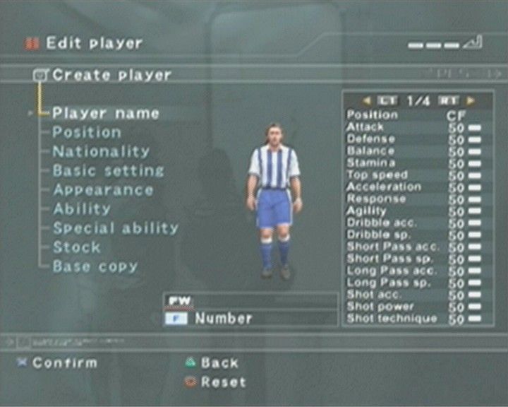 World Soccer: Winning Eleven 7 International (PlayStation 2) screenshot: Player Edit