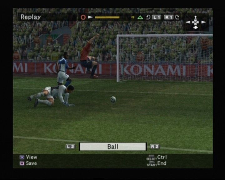 World Soccer: Winning Eleven 8 International (PlayStation 2) screenshot: Replay of passing by the goal keeper and scoring a goal