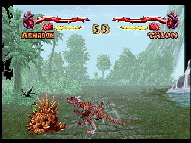 Primal Rage (Jaguar) screenshot: Armadon hides from Talon