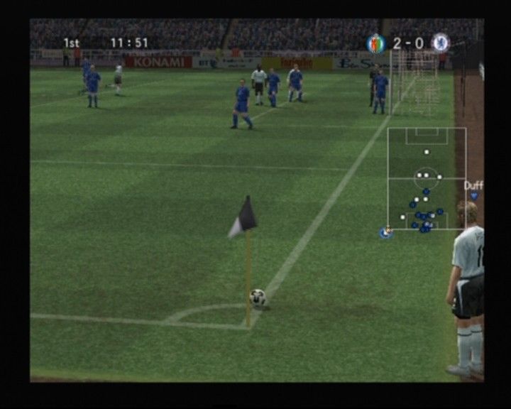 World Soccer: Winning Eleven 9 (PlayStation 2) screenshot: Corner kick for Chelsea