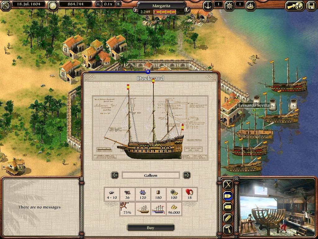 Port Royale 2 (Windows) screenshot: Buying a new ship.