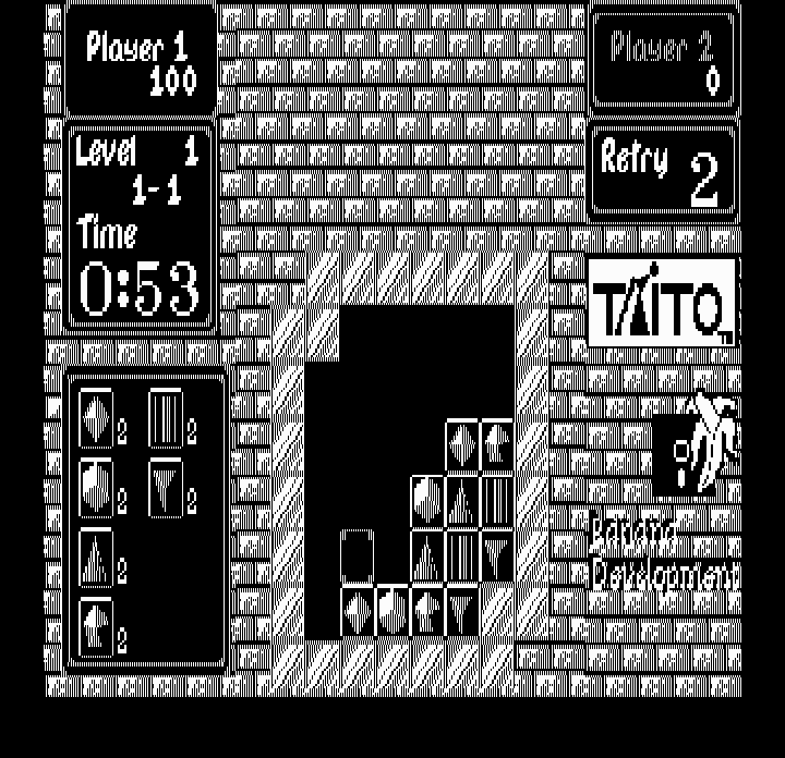 Puzznic (DOS) screenshot: Beginning the first puzzle (Hercules Monochrome)