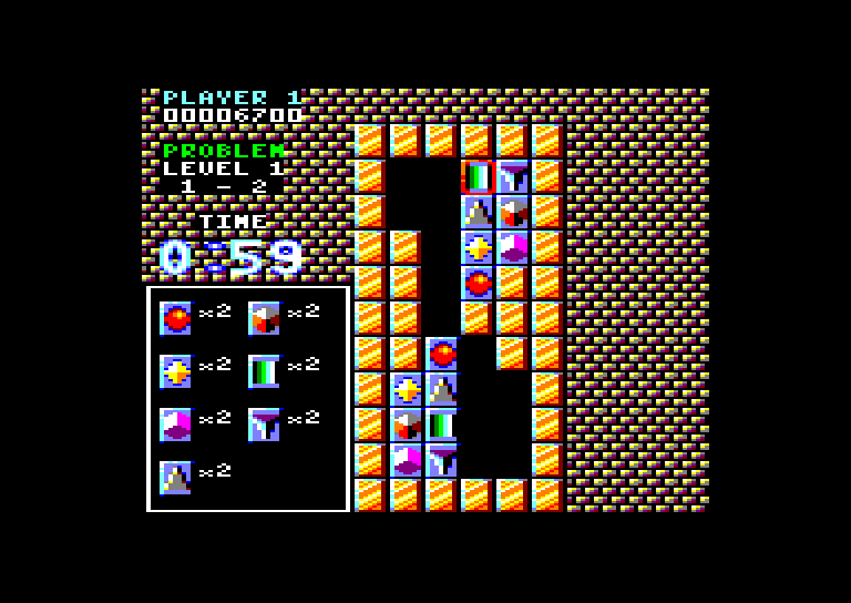 Puzznic (Amstrad CPC) screenshot: Each level has a different puzzle to solve