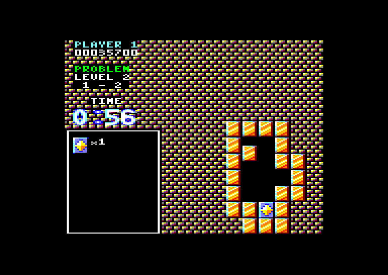Puzznic (Amstrad CPC) screenshot: Uh oh, one piece left; guess I'm stuck