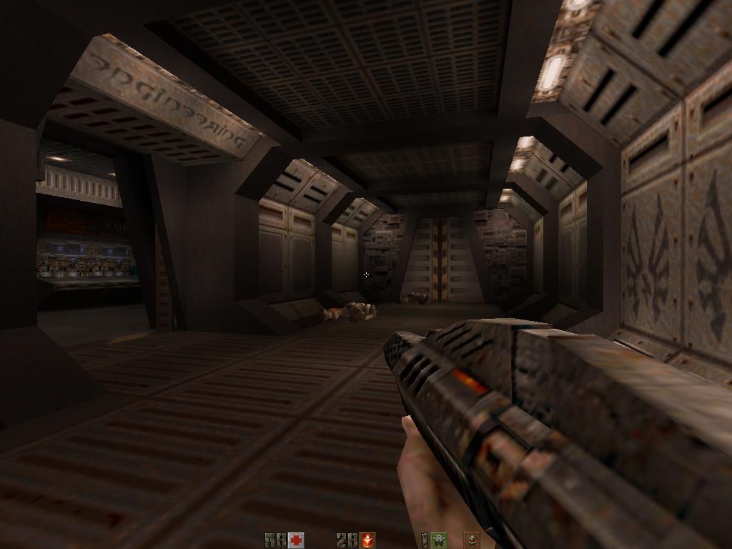 Quake II Mission Pack: The Reckoning (Windows) screenshot: On a Strogg freighter. Heading for a Moon Base.