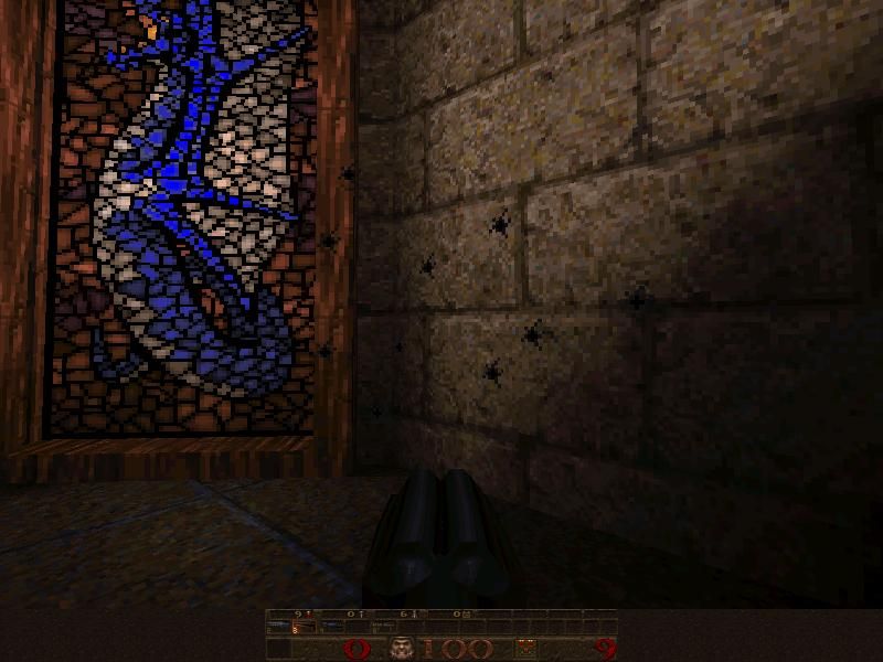Quake Mission Pack No. I: Scourge of Armagon (DOS) screenshot: Leaving some holes in the wall.