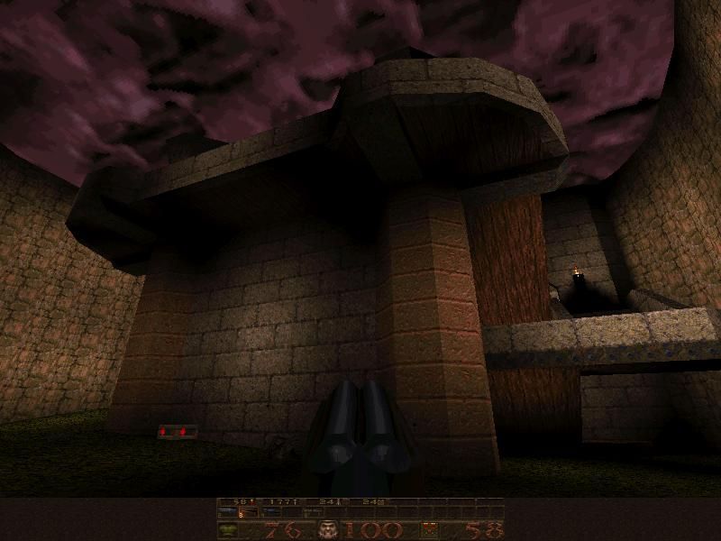Quake Mission Pack No. I: Scourge of Armagon (DOS) screenshot: Pure pleasure to fight in these walls.