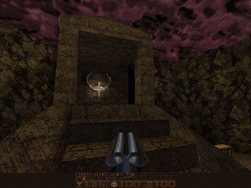 Quake Mission Pack No. 2: Dissolution of Eternity (DOS) screenshot: Quake... Quake signs everywhere...