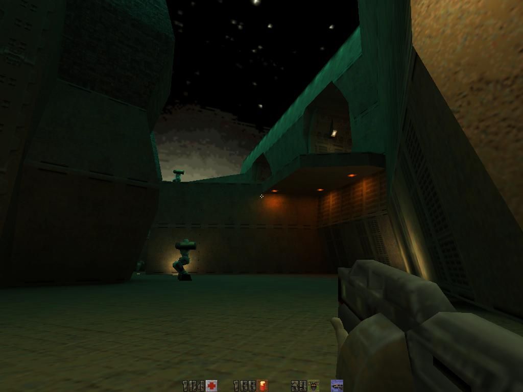 Quake II Mission Pack: The Reckoning (Windows) screenshot: So quiet. Too bad we have to use some heavy weapons to clean the place out.