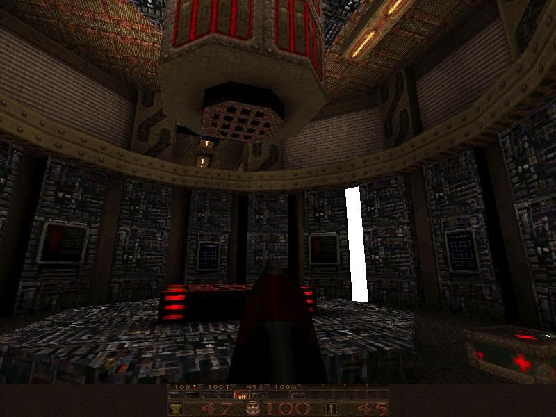 Quake Mission Pack No. I: Scourge of Armagon (DOS) screenshot: Looks like a military base.