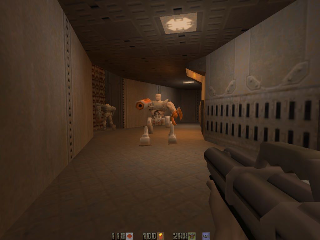 Quake II Mission Pack: Ground Zero (Windows) screenshot: You must kill the monsters before you can use the lift.