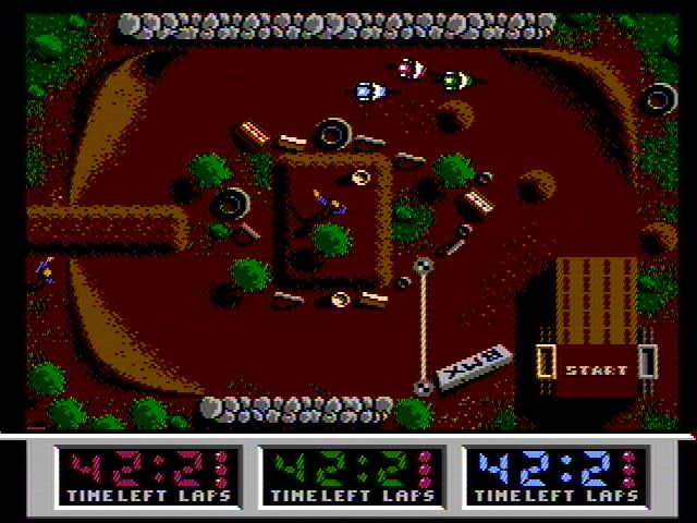 Quattro Sports (NES) screenshot: Racing on dirt (BMX Simulator)
