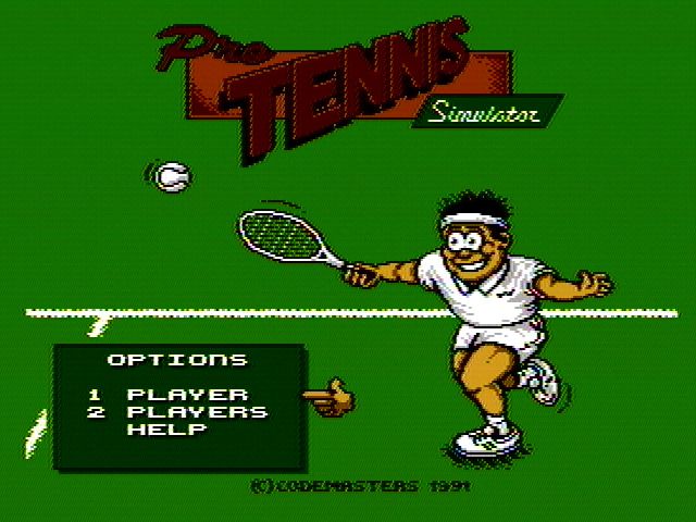 Quattro Sports (NES) screenshot: Title screen (Pro Tennis Simulator)