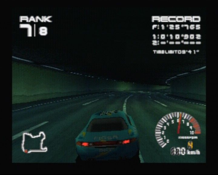 R4: Ridge Racer Type 4 (PlayStation) screenshot: Lights turn on automatically when driving through the tunnel or if you're racing at night
