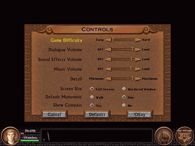 Quest for Glory V: Dragon Fire (Windows) screenshot: Options