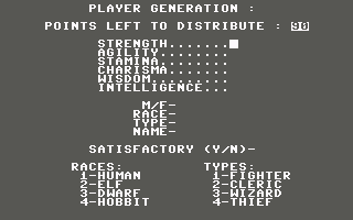 Ultima II: The Revenge of the Enchantress... (Commodore 64) screenshot: Creating a character.