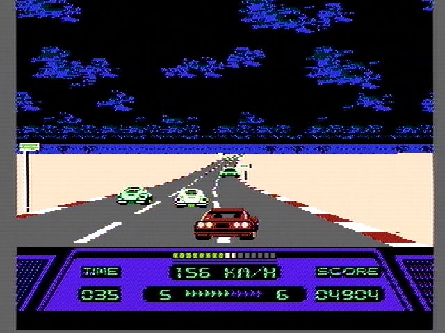 Rad Racer (NES) screenshot: Traffic gets in the way