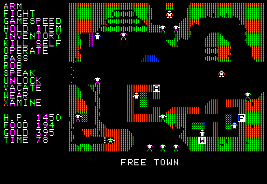 Questron (Apple II) screenshot: Determined to survive, you take your hard earned booty and go to town.